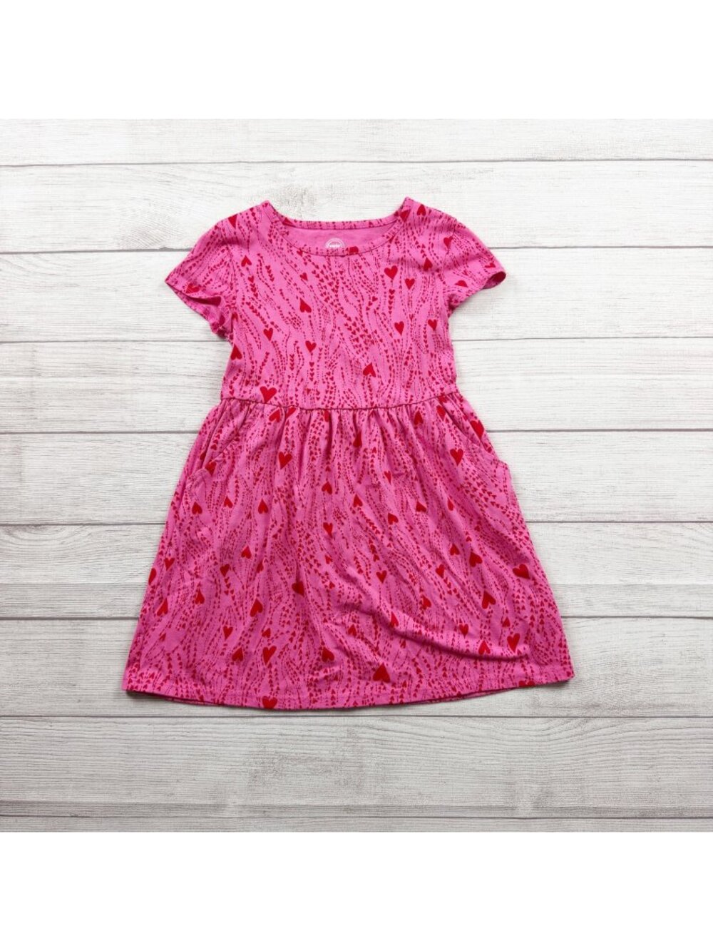 Wonder Nation Girls Pink Heart Print Dress Short Sleeve Cotton Blend M 8